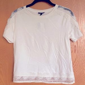 Topshop Cropped Tee with Lace Trim